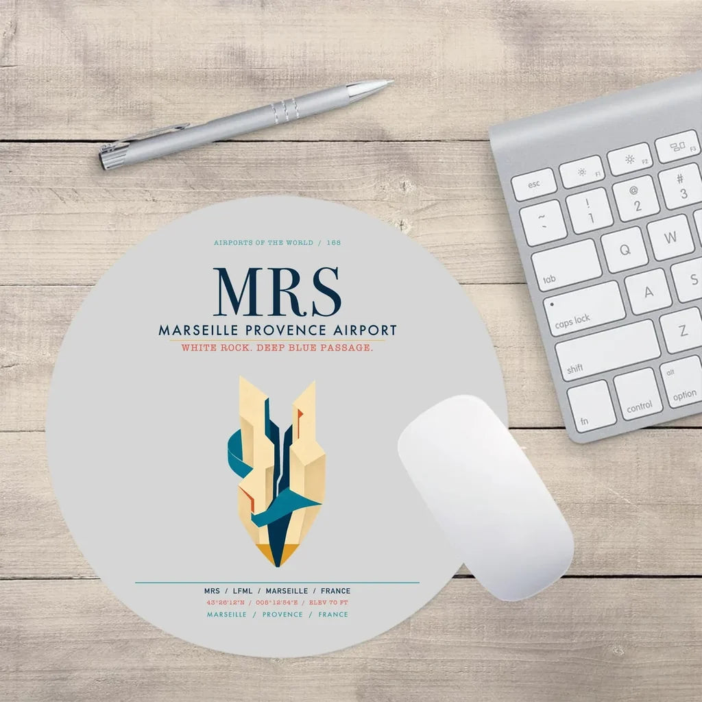 Marseille Provence Airport (MRS) design on light gray round mouse pad