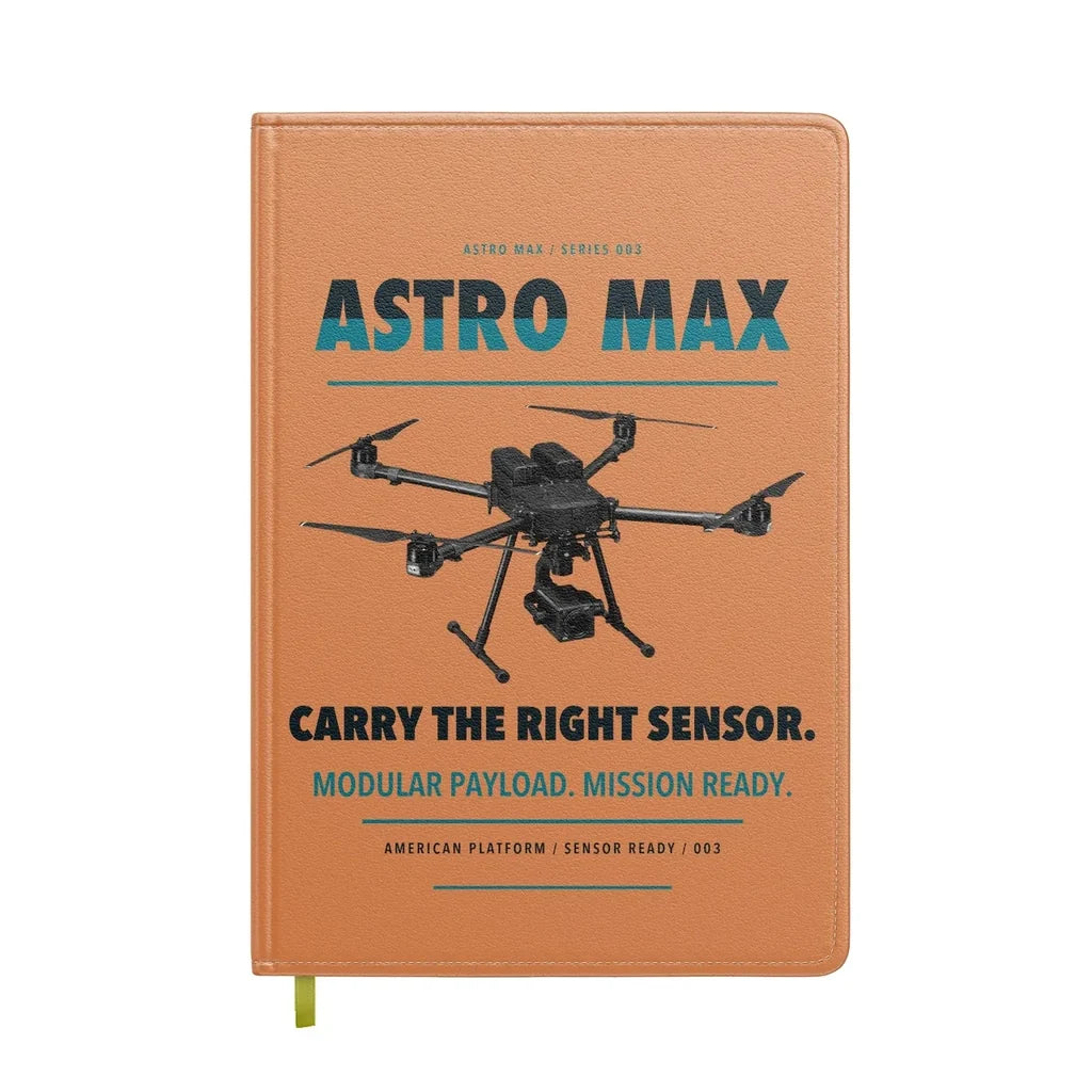 Freefly Astro Max design on orange notebook