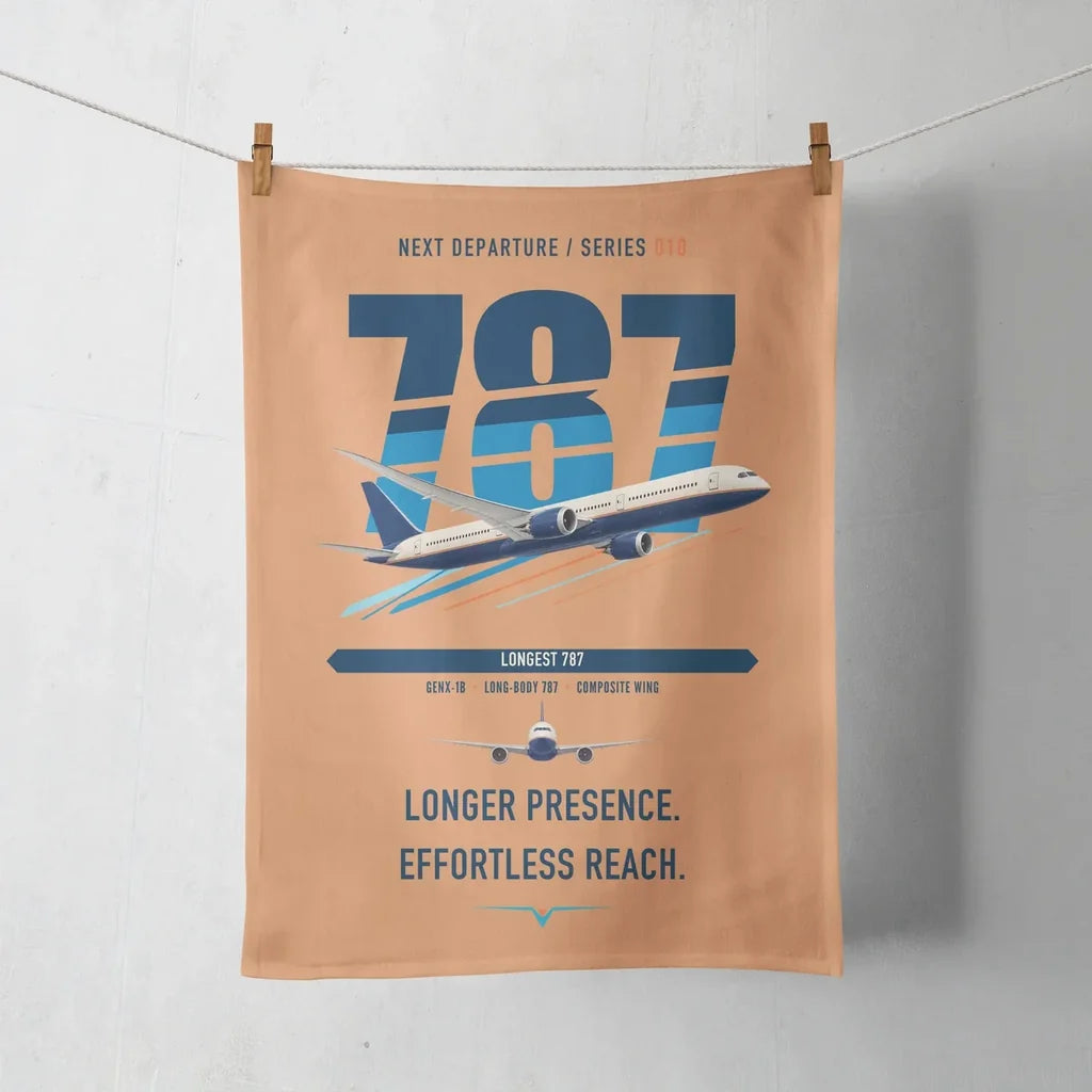 Boeing 787-10 Dreamliner design on orange towel