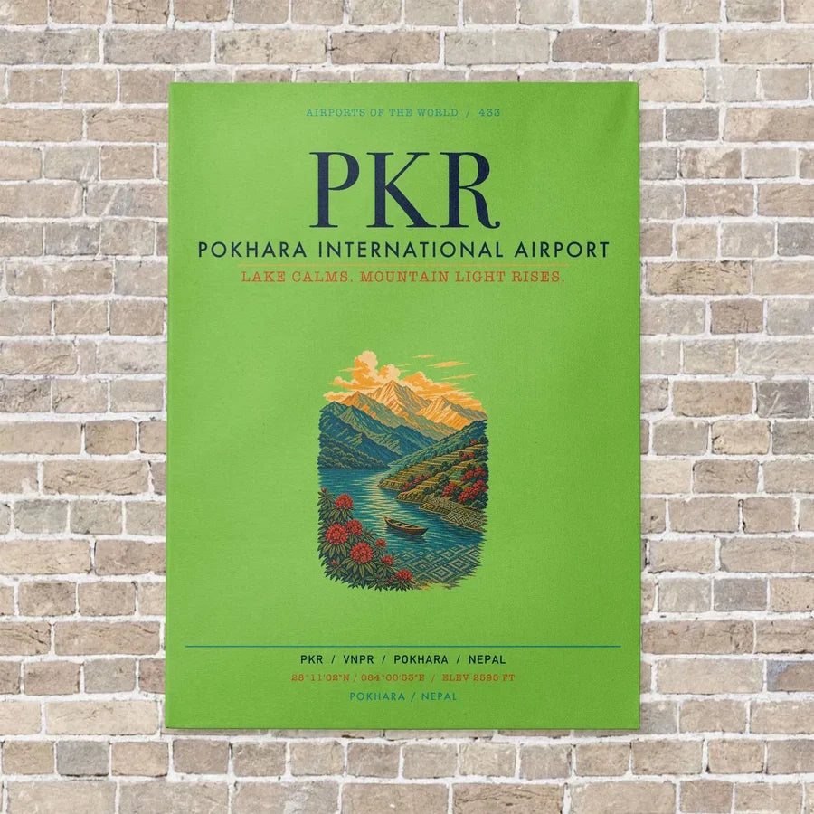 Pokhara International Airport PKR vertical canvas print - no frame - light green background
