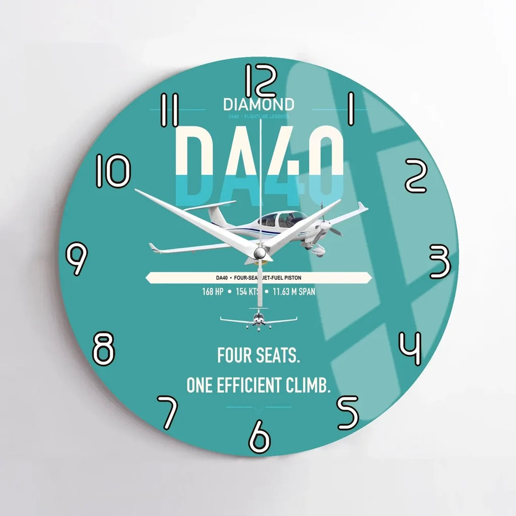 Diamond DA40 design on turquoise no frame wall clock