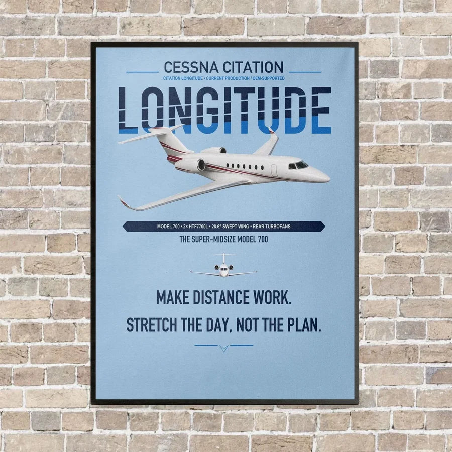 Cessna Citation Longitude vertical canvas print - framed - light blue background