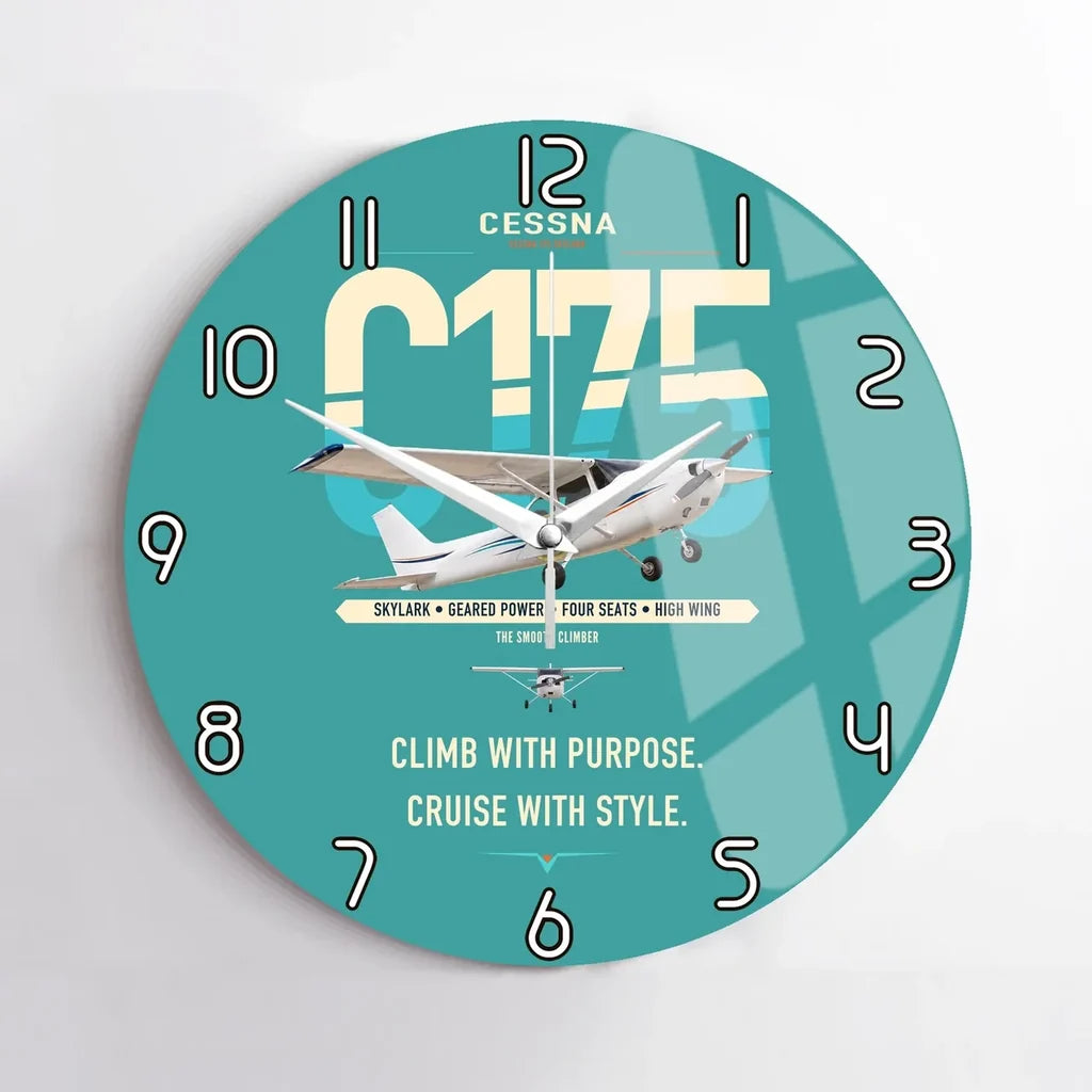 Cessna 175 Skylark design on turquoise no frame wall clock