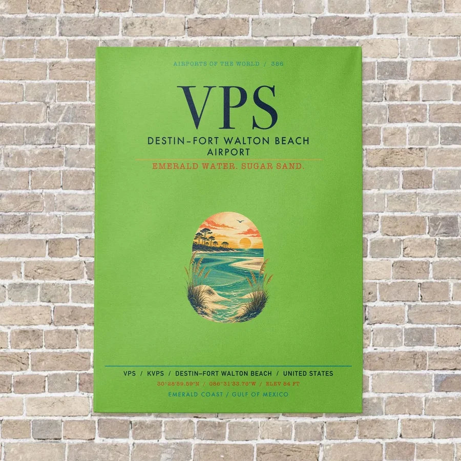 Destin Fort Walton Beach Airport VPS vertical canvas print - no frame - light green background