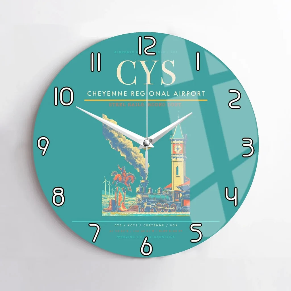 Cheyenne Regional Airport (CYS) design on turquoise no frame wall clock