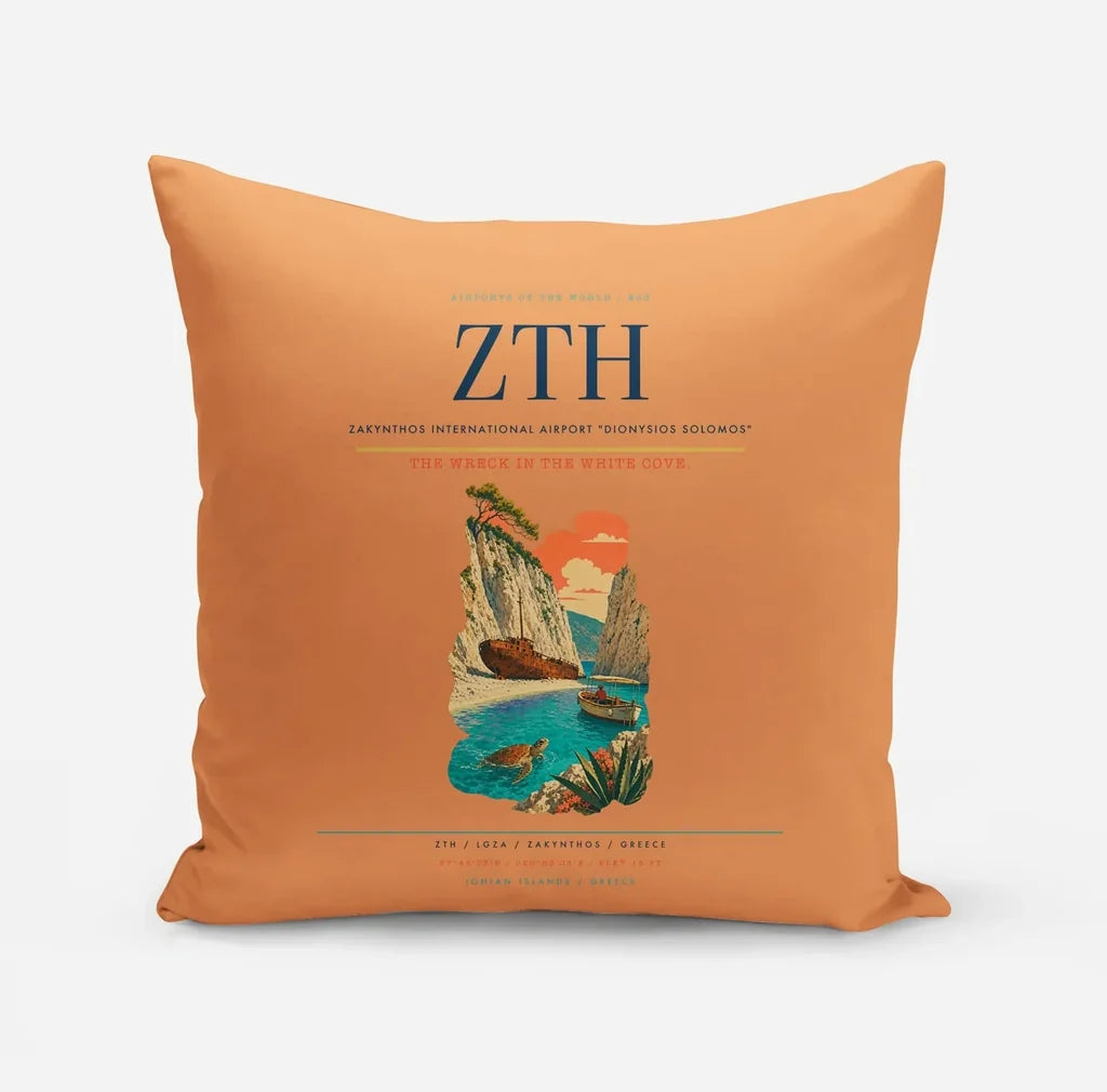 Zakynthos International Airport "Dionysios Solomos" (ZTH) design on orange pillow