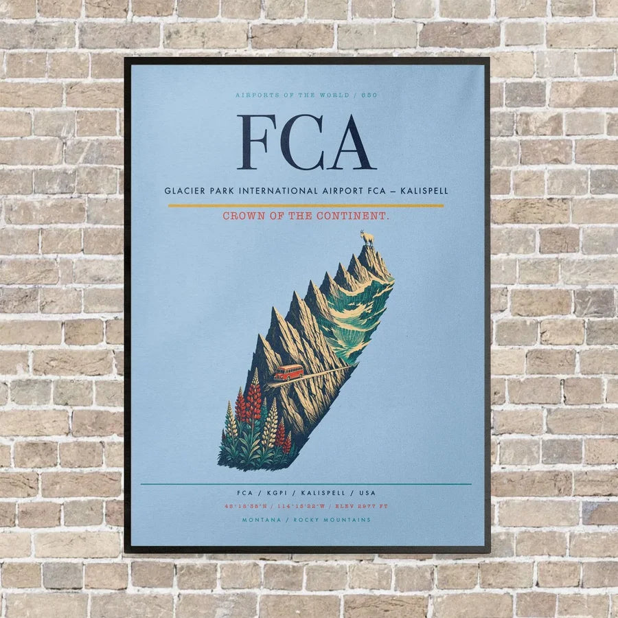 Glacier Park International Airport FCA — Kalispell vertical canvas print - framed - light blue background
