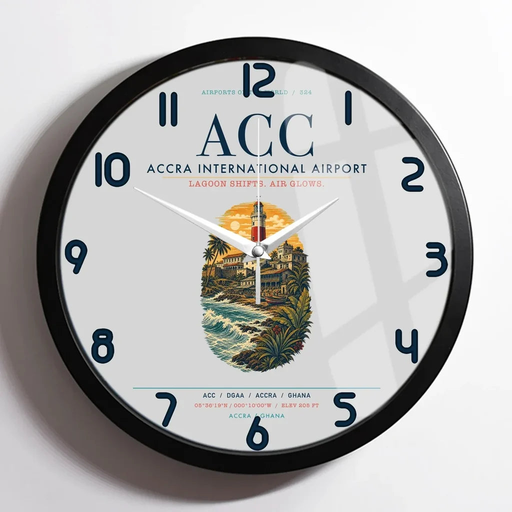 Accra International Airport (ACC) design on light gray framed wall clock