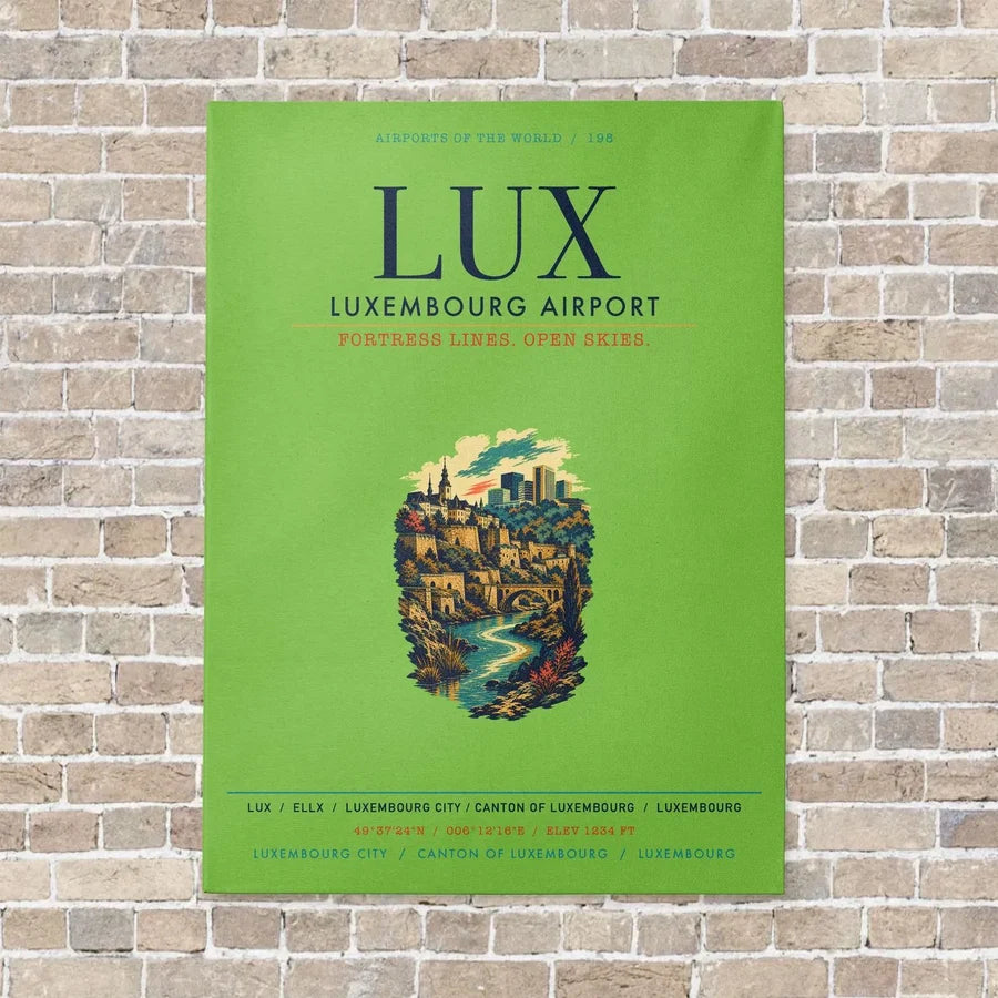 Luxembourg Airport LUX vertical canvas print - no frame - light green background