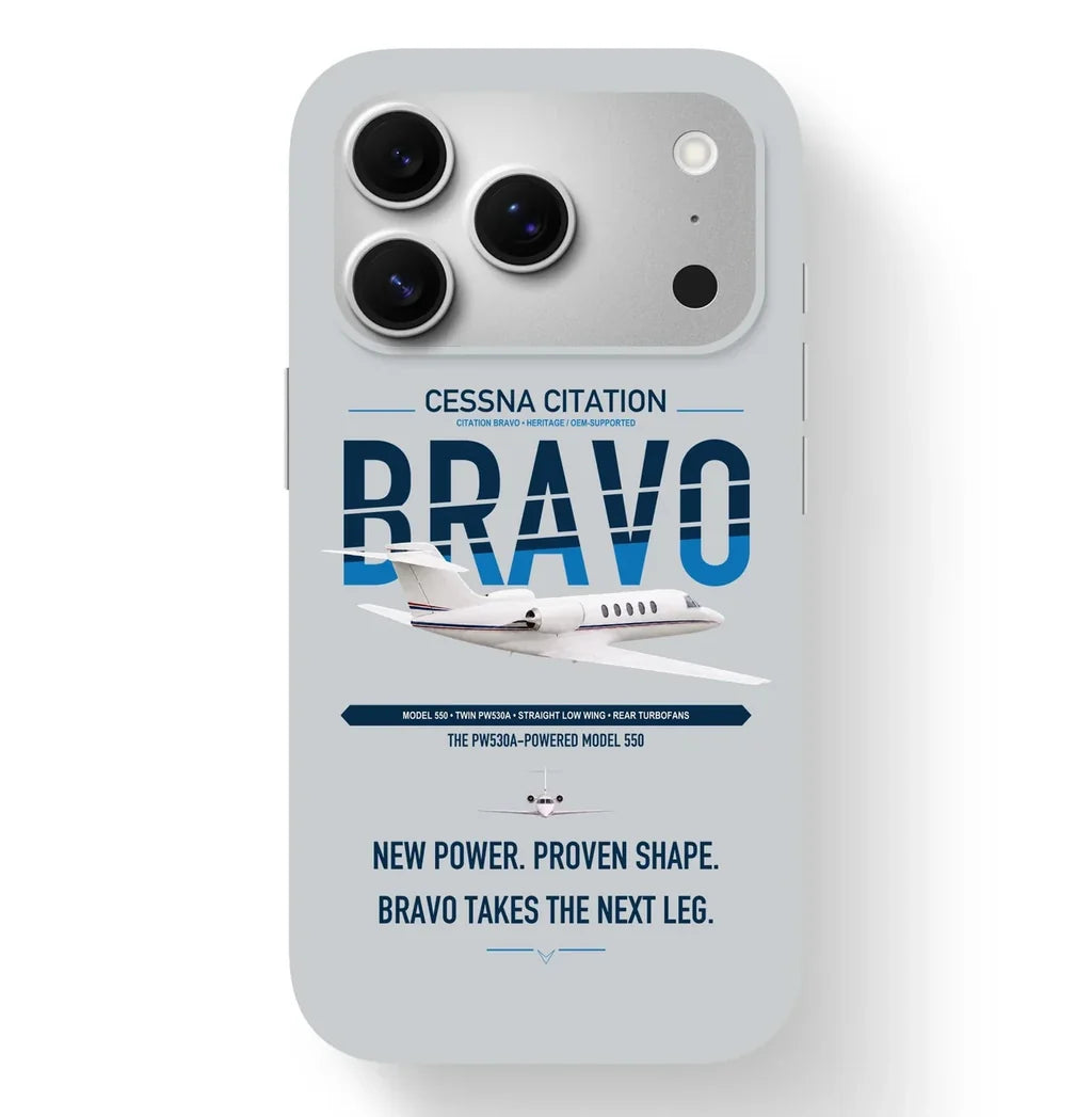 Cessna Citation Bravo design on light gray magsafe iphone case, for iPhone 17 Pro