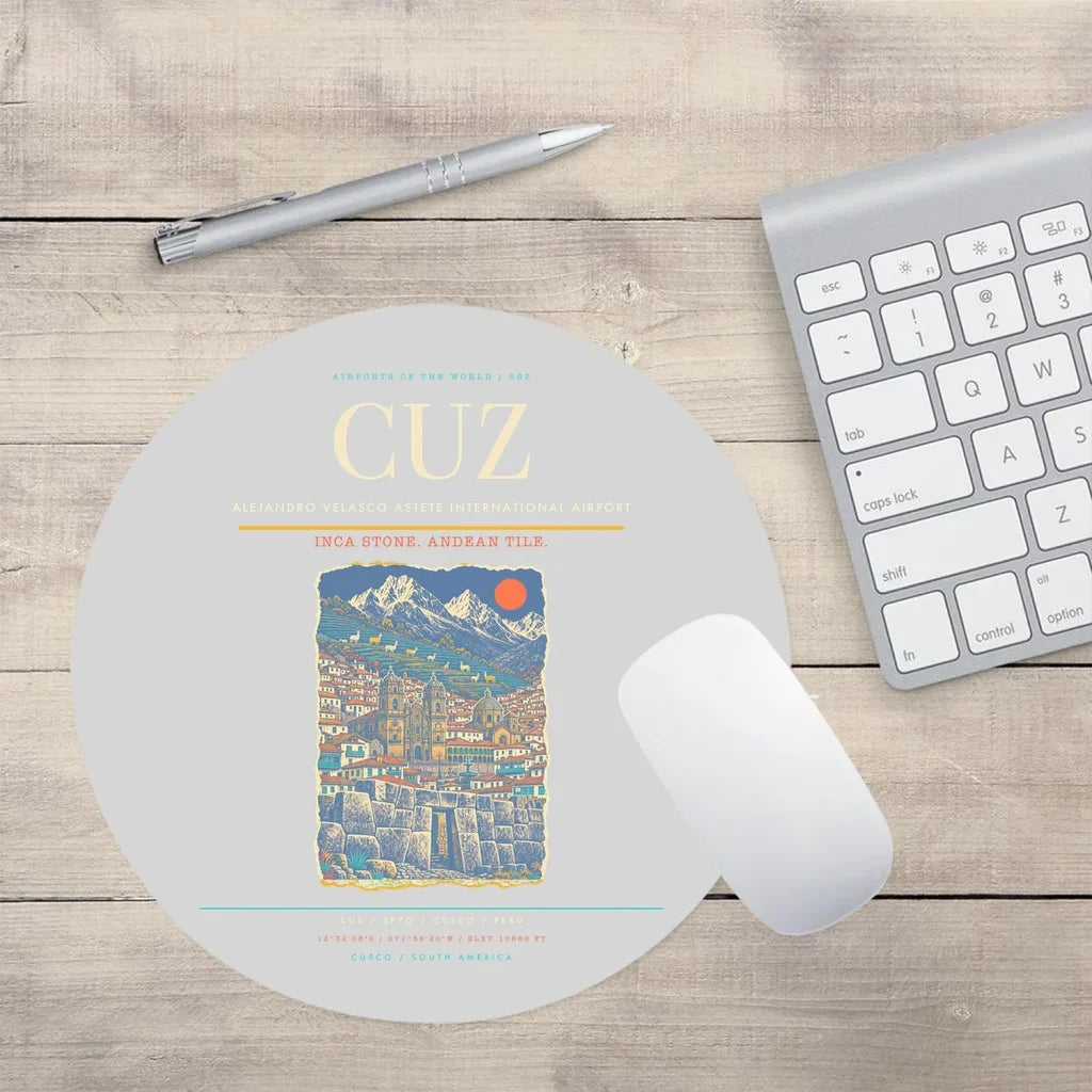Alejandro Velasco Astete International Airport CUZ Mouse-Pad Round - Light Gray