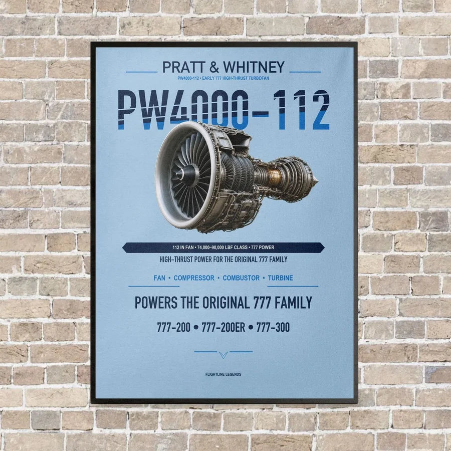 PW4000-112 vertical canvas print - framed - light blue background