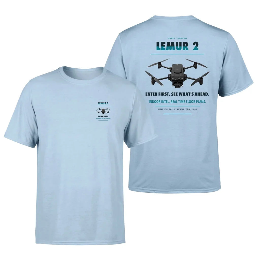 BRINC LEMUR 2 design on light blue t shirt