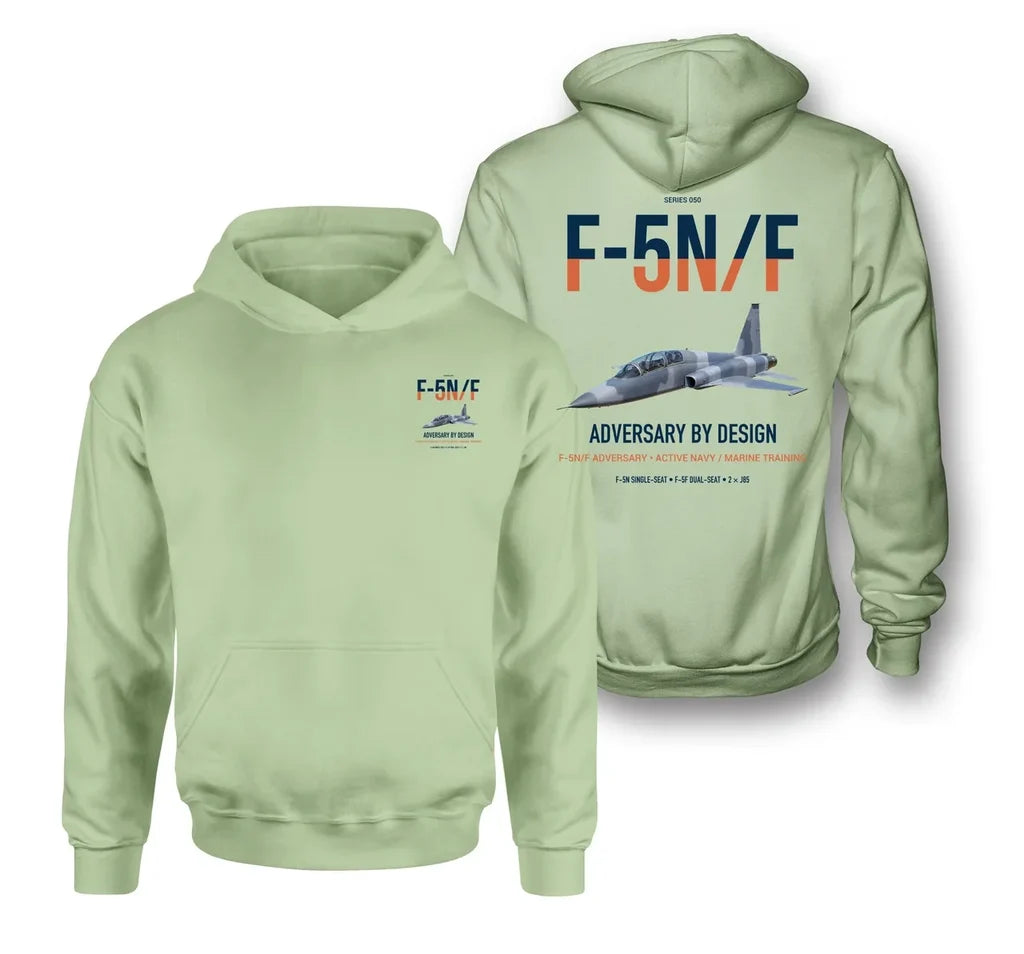 F-5N F Adversary design on light green double-side hoodie, double-side print