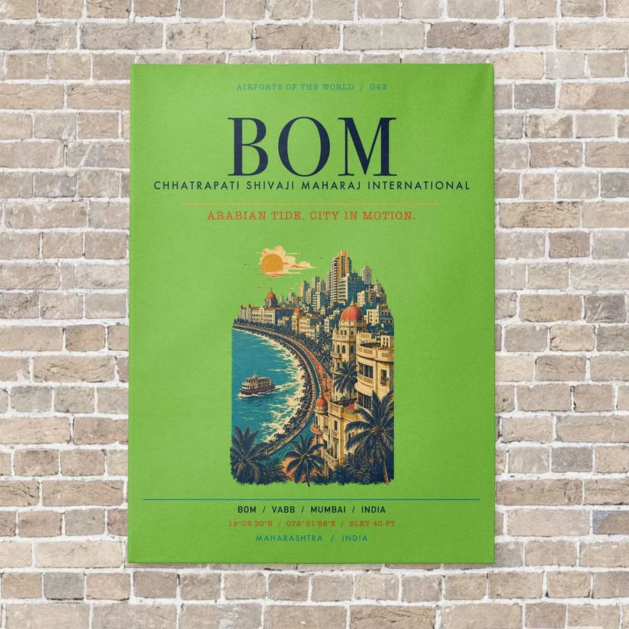 Chhatrapati Shivaji Maharaj International Airport Mumbai BOM vertical canvas print - no frame - light green background