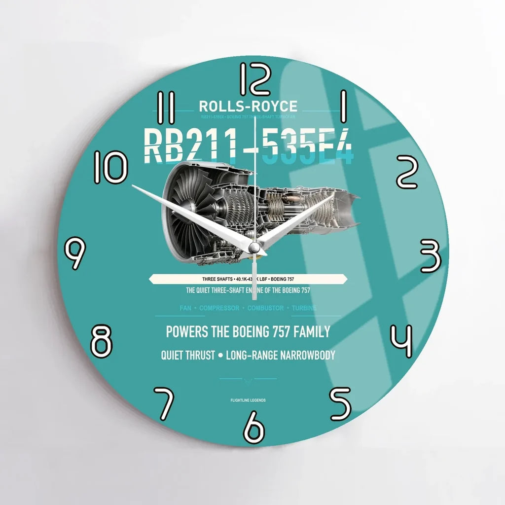 RB211-535E4 design on turquoise no frame wall clock
