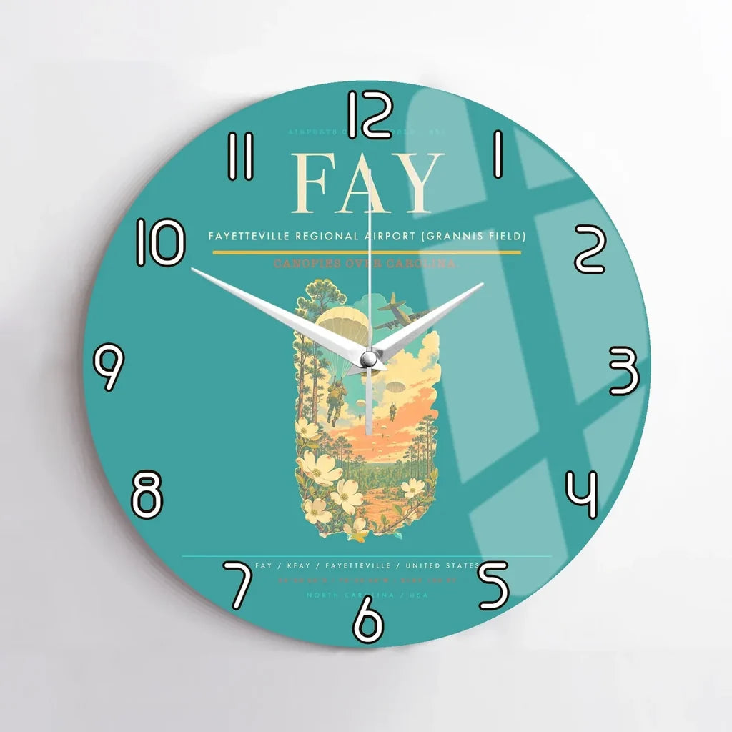 Fayetteville Regional Airport (Grannis Field) (FAY) design on turquoise no frame wall clock