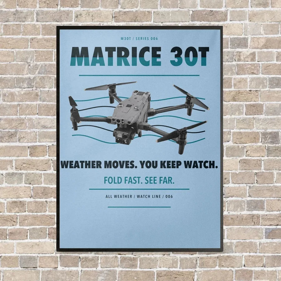 DJI Matrice 30T vertical canvas print - framed - light blue background