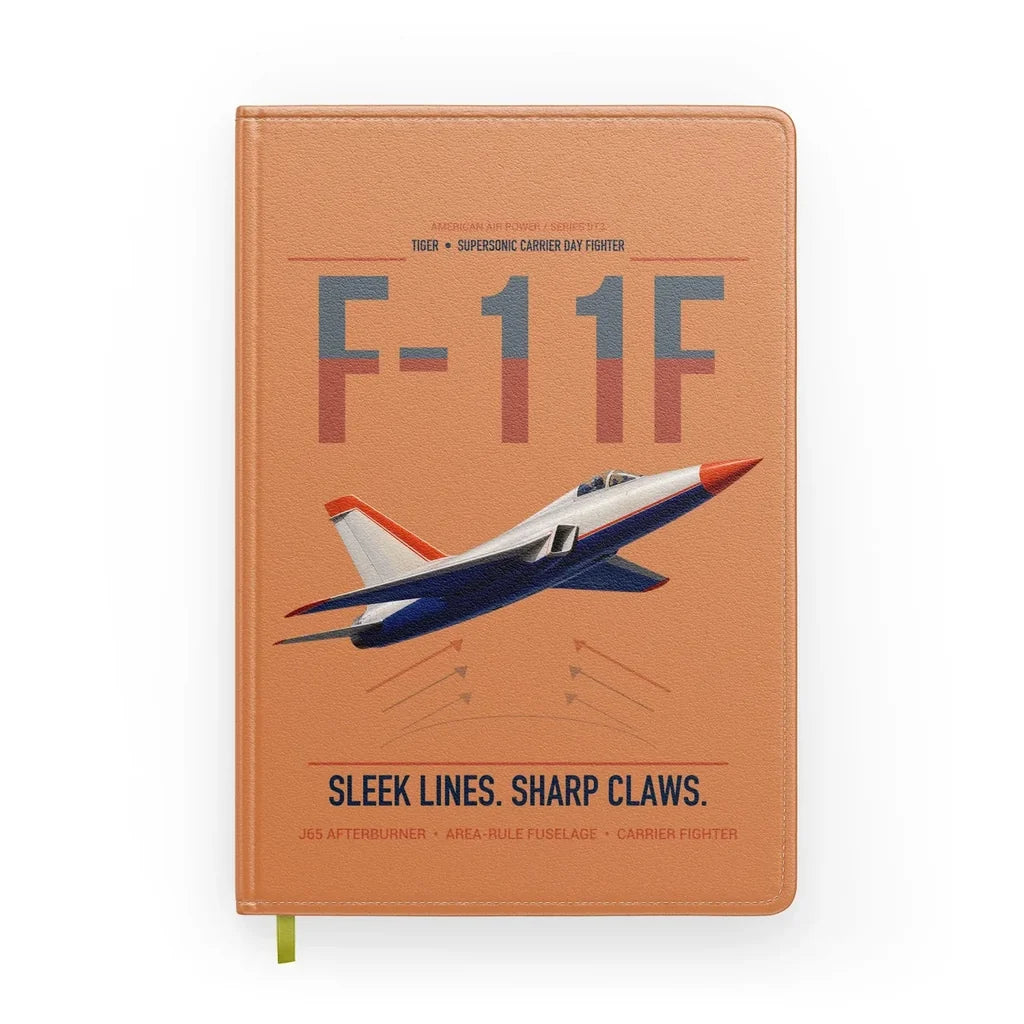 F-11F Tiger design on orange notebook