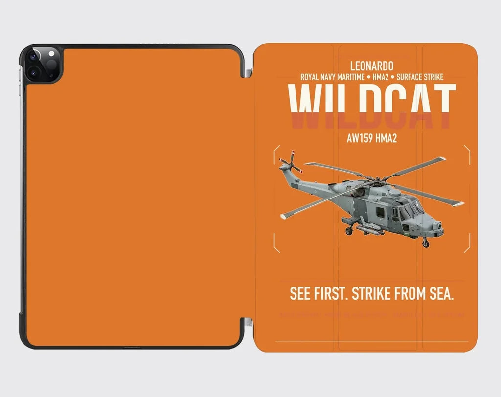 Leonardo AW159 Wildcat HMA2 design on orange ipad tablet case