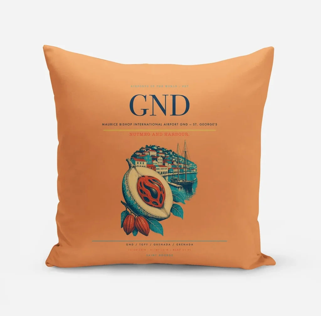 Maurice Bishop International Airport (GND) design on orange pillow