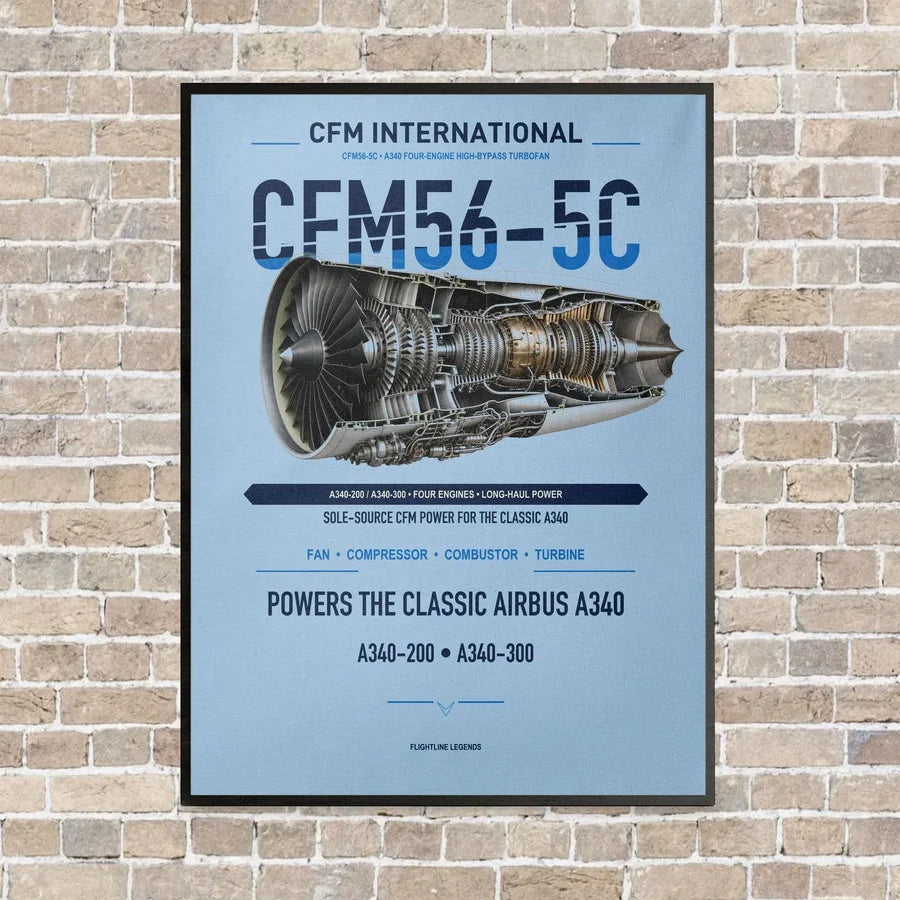 CFM56-5C vertical canvas print - framed - light blue background