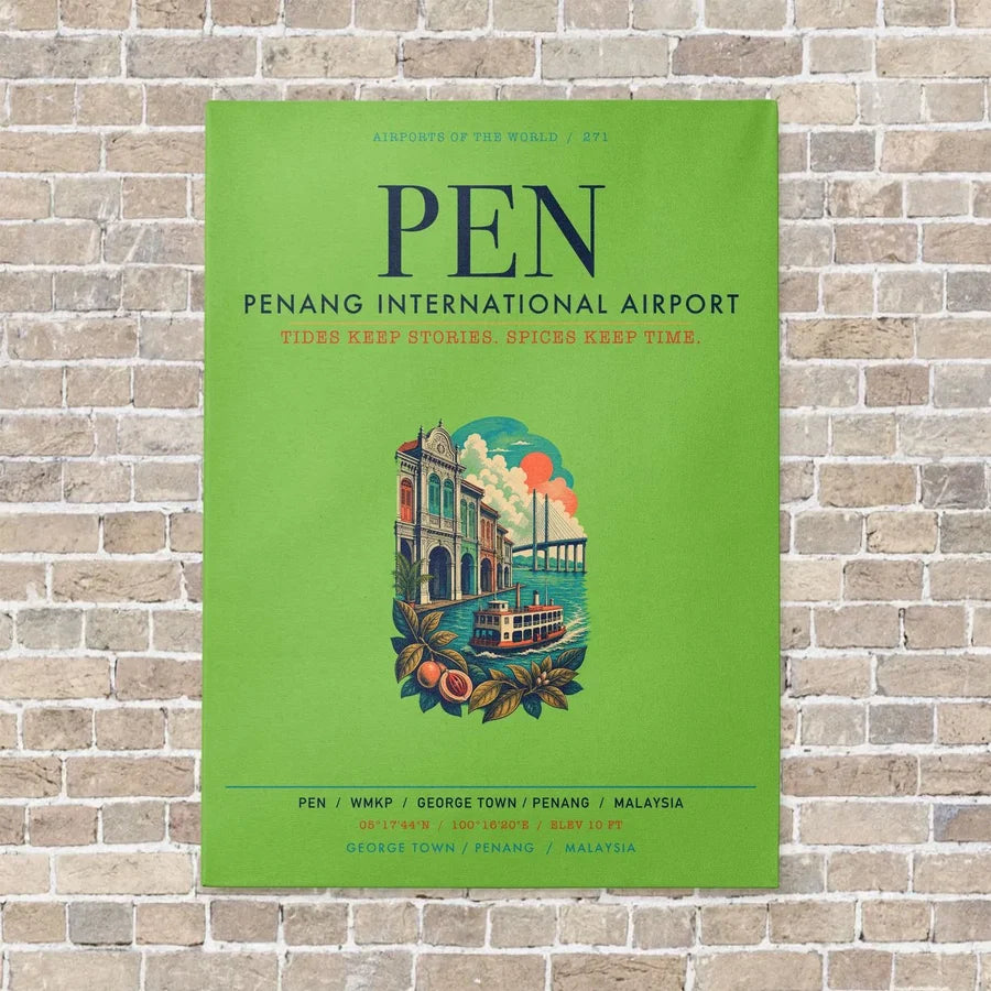 Penang International Airport PEN vertical canvas print - no frame - light green background