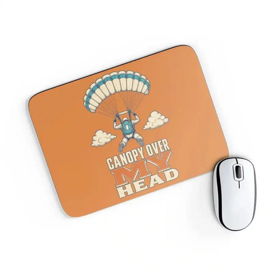 Canopy Over My Head design on orange rectangle mouse pad