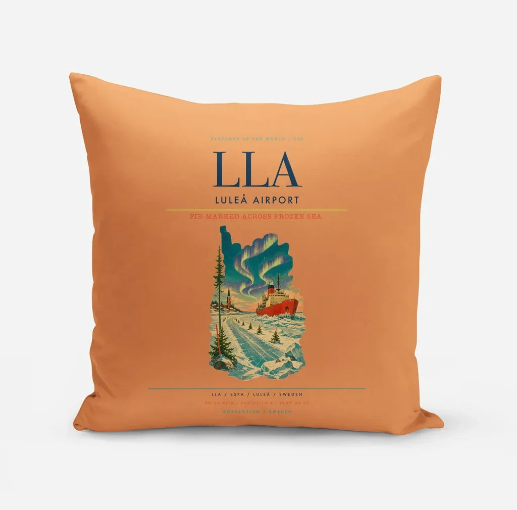 Luleå Airport (LLA) design on orange pillow