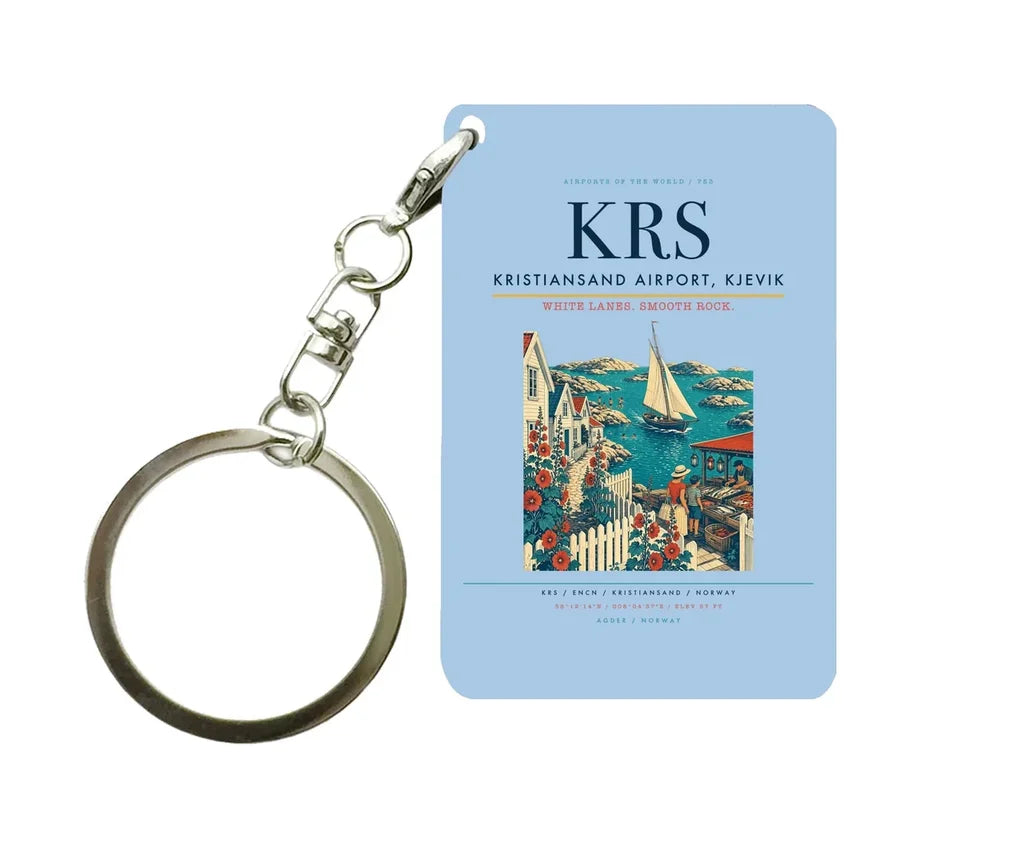 Kristiansand Airport, Kjevik (KRS) design on light blue key chain