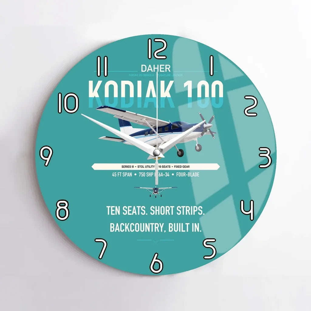 Daher Kodiak 100 Series III design on turquoise no frame wall clock