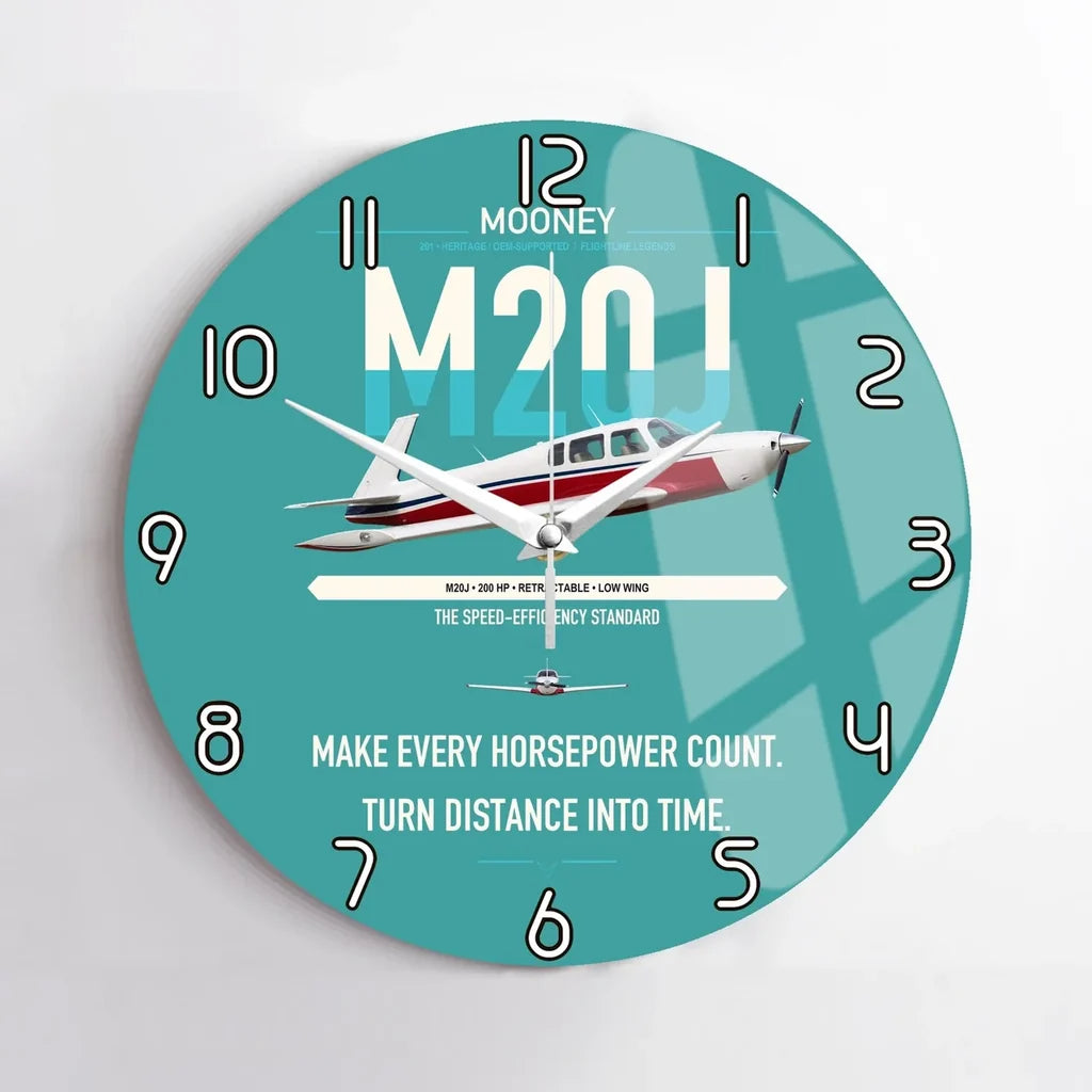 Mooney M20J 201 design on turquoise no frame wall clock