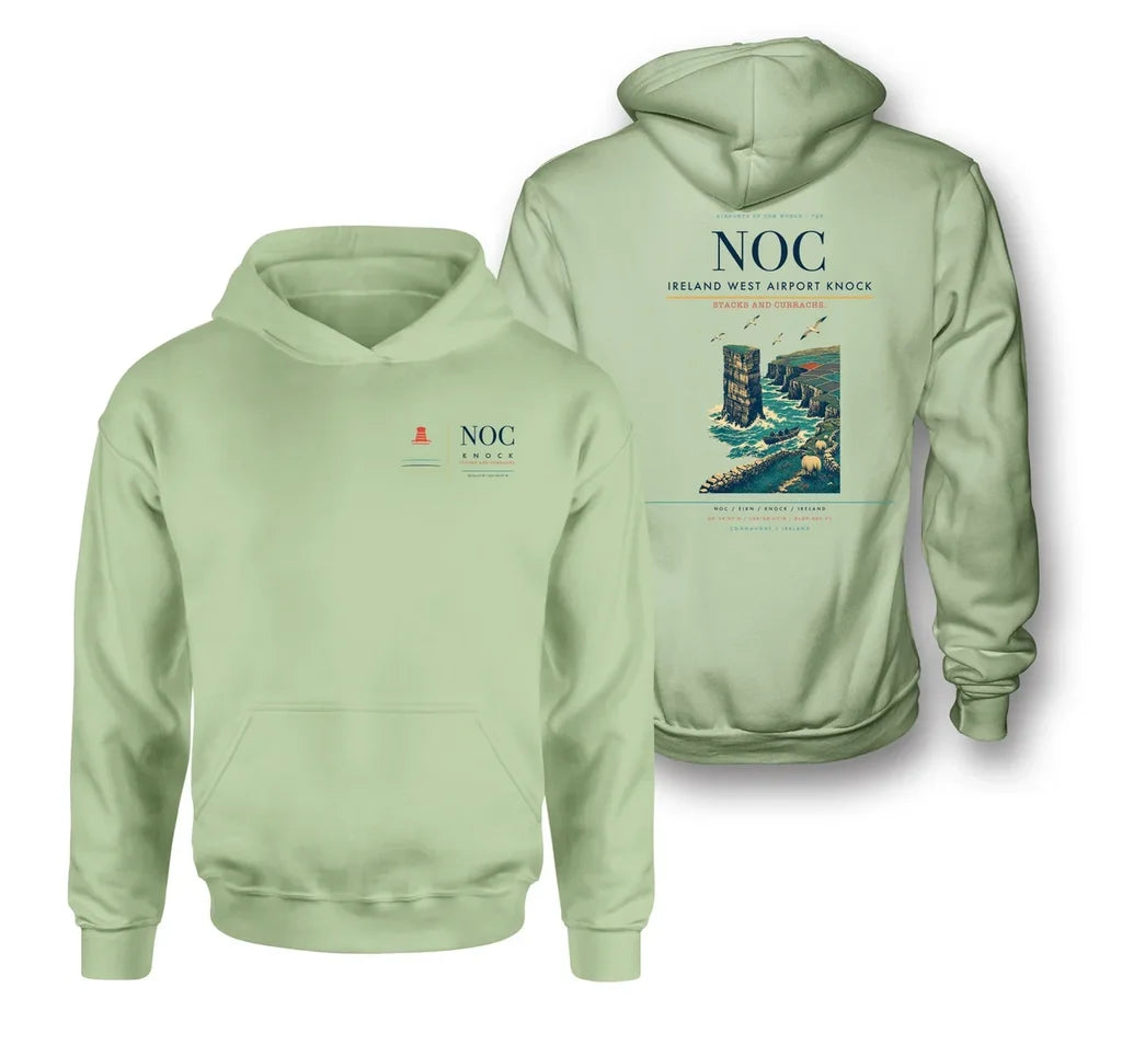 Ireland West Airport Knock (NOC) design on light green double-side hoodie