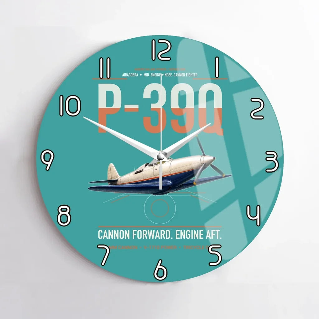 P-39Q Airacobra design on turquoise no frame wall clock