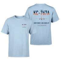 Thumbnail for Boeing KC-767A design on light blue double-side t-shirt, double-side print
