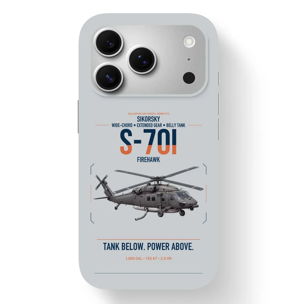 Sikorsky S-70i FIREHAWK design on light gray magsafe iphone case, for iPhone 17 Pro