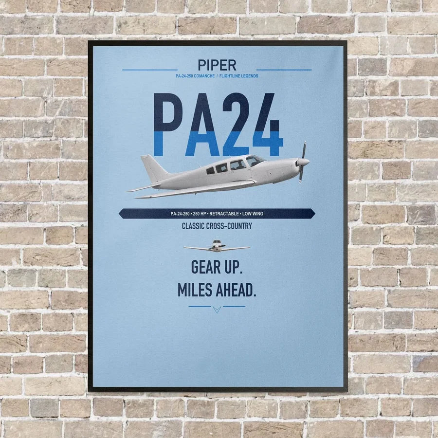 Piper PA-24-250 Comanche 250 vertical canvas print - framed - light blue background