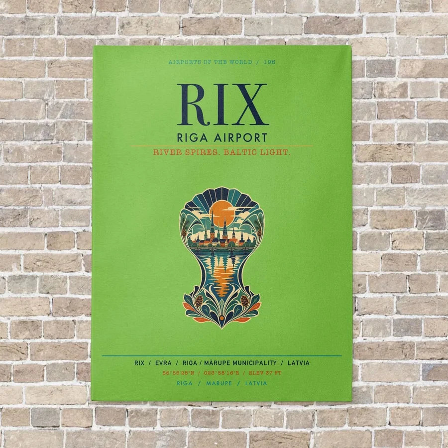 Riga Airport RIX vertical canvas print - no frame - light green background