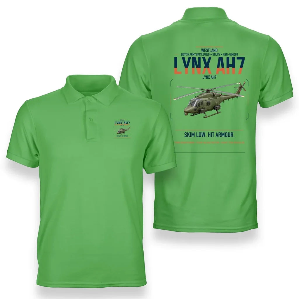 Westland Lynx AH7 design on light green double-side polo t-shirt, double-side print