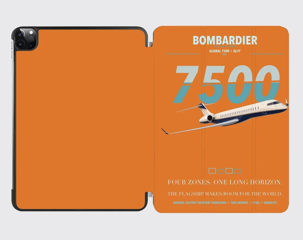 Bombardier Global 7500 design on orange ipad tablet case
