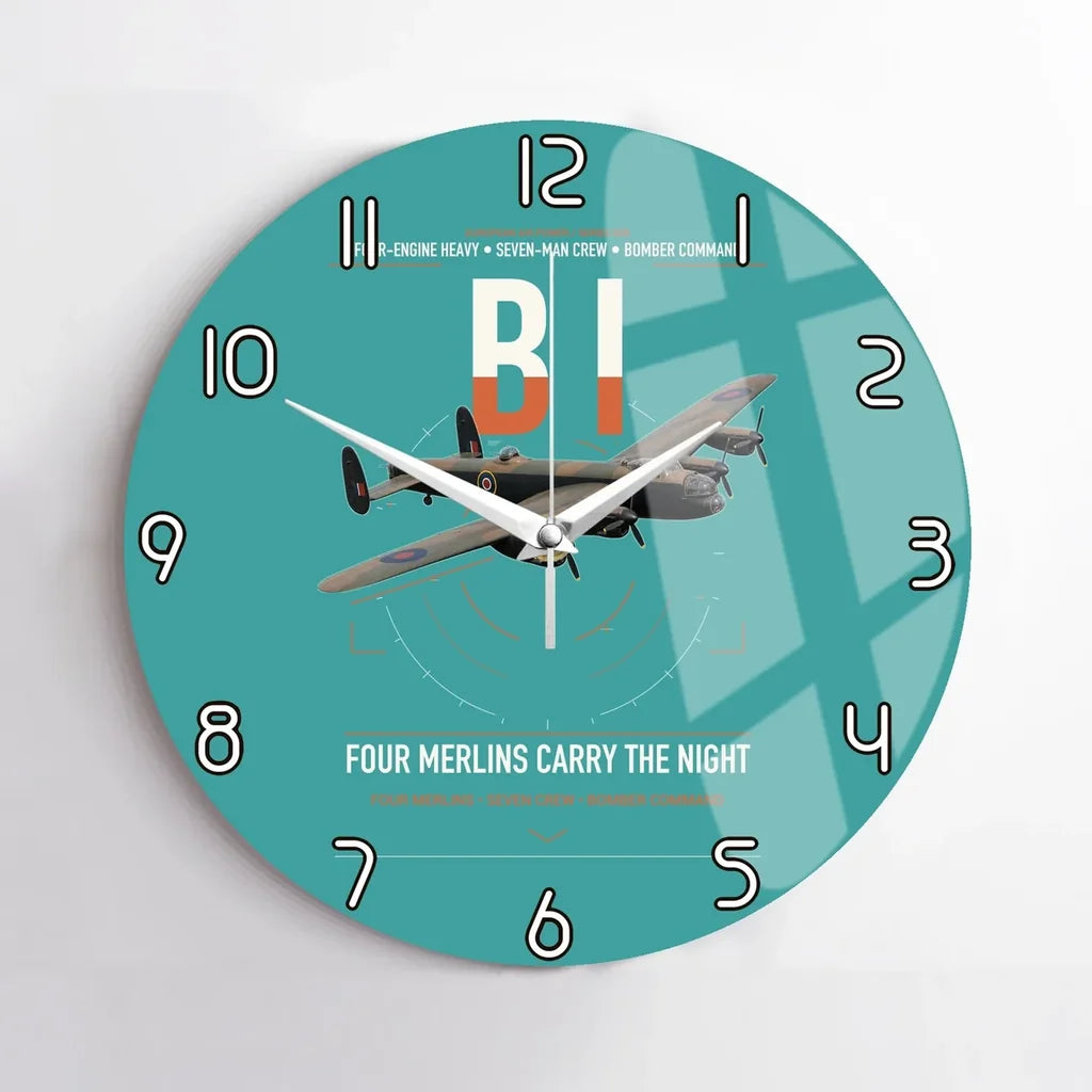 Avro Lancaster B I design on turquoise no frame wall clock