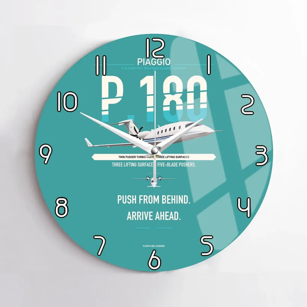 Piaggio P.180 Avanti EVO design on turquoise no frame wall clock