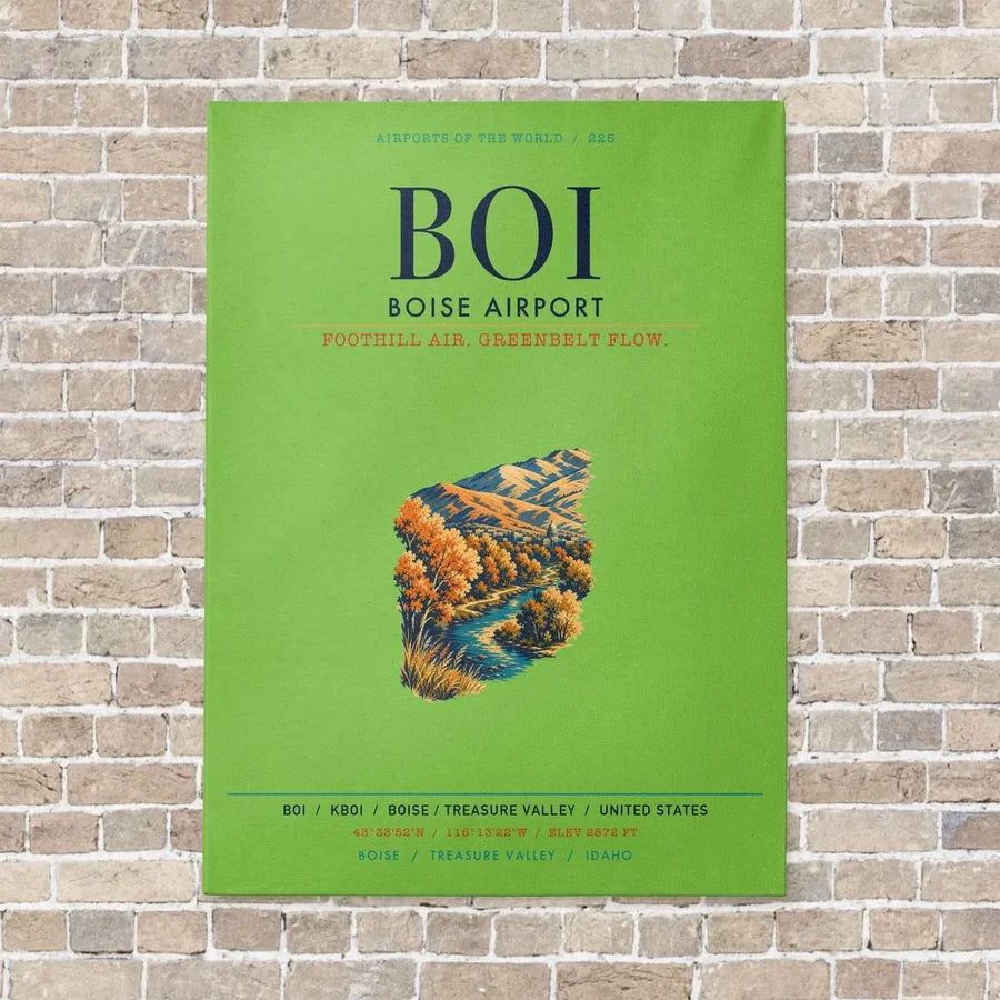 Boise Airport BOI vertical canvas print - no frame - light green background