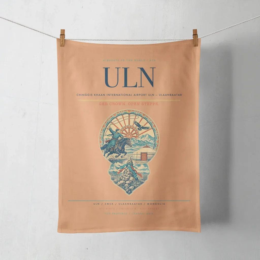 Chinggis Khaan International Airport (ULN) design on orange towel