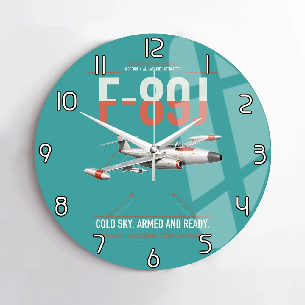 F-89J Scorpion design on turquoise no frame wall clock