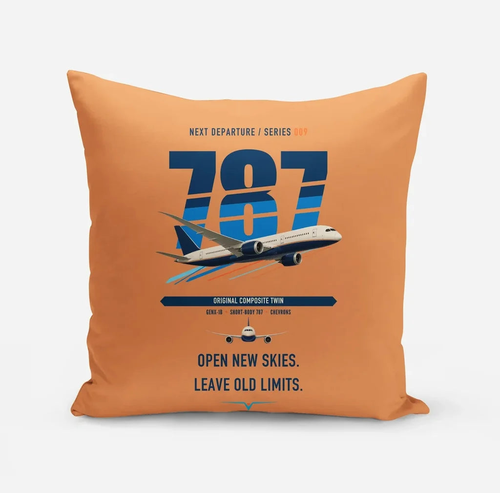 Boeing 787-8 Dreamliner design on orange pillow