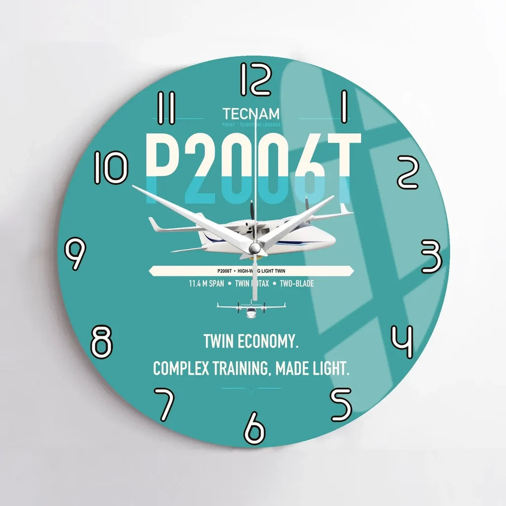 Tecnam P2006T design on turquoise no frame wall clock