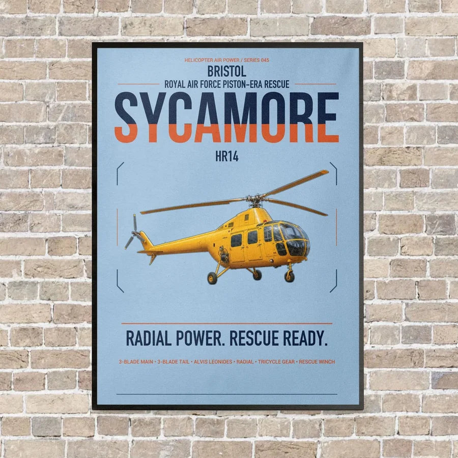 Bristol Sycamore HR14 vertical canvas print - framed - light blue background