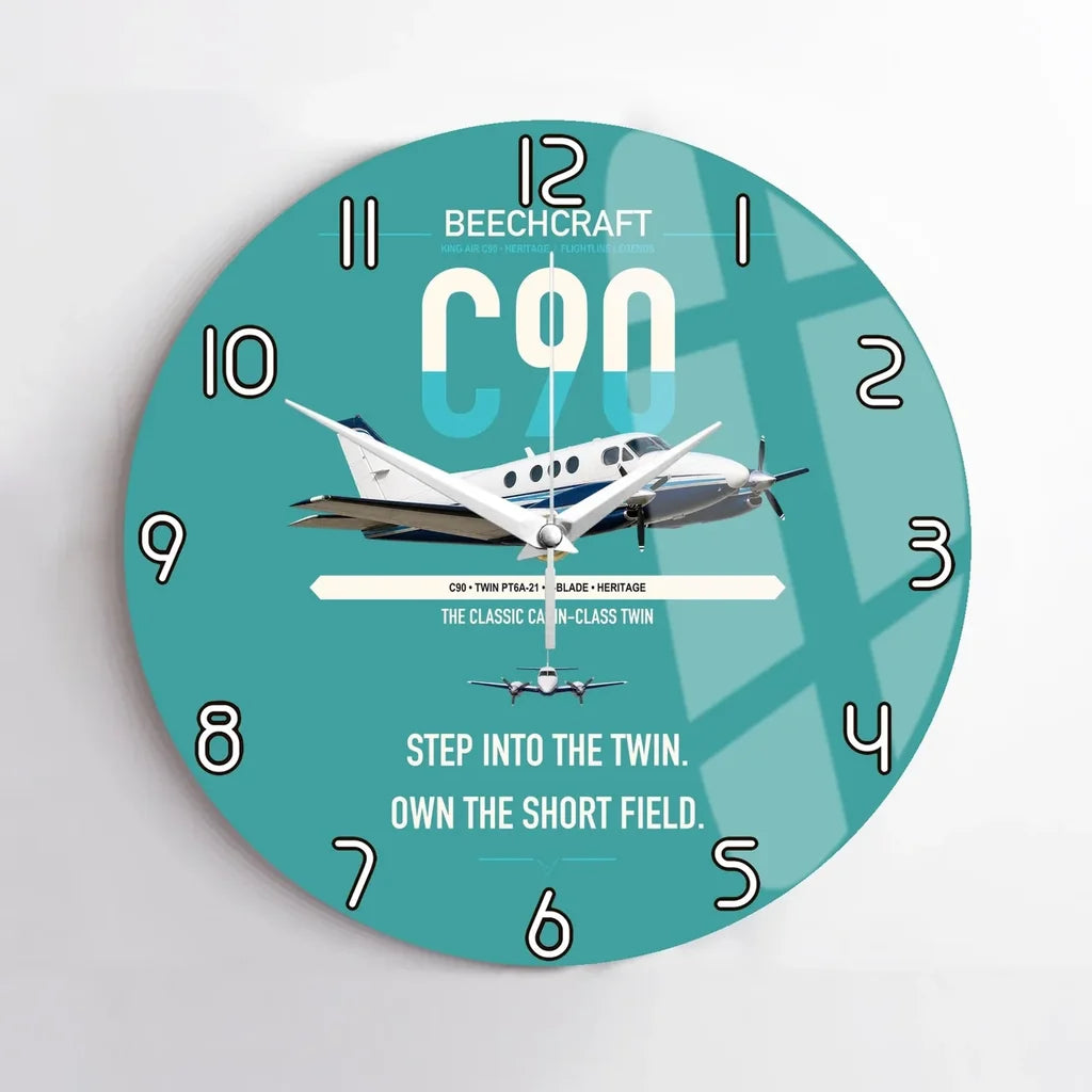 Beechcraft King Air C90 design on turquoise no frame wall clock