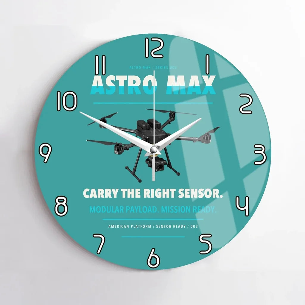 Freefly Astro Max design on turquoise no frame wall clock